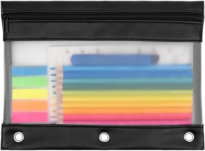 YoeeJob 1 Pack PU Leather Pencil Pouch for 3 Ring Binder, Zippered Binder Pouch, Suitable for School and Office (Black)