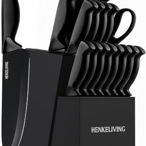 HENKELIVING 19-Piece Black Kitchen Knife Block Set