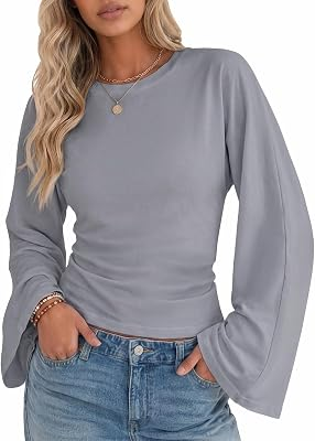 TANKANEO Ruched Long Sleeve Shirts