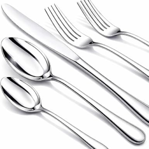 NICE KITCHEN Silverware Set, 40 Piece Stainless Steel Cutlery Sets for 8, Heavy Duty Flatware, Mirror Polished Forks Spoons and Knives Set, Reusable Utensils for Home Kitchen, Dishwasher Safe
