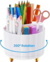 360 Rotating Pencil Pen Holder for Desk, White Pen Organizer with 6 Slots, Cute Office Supplies, Desk Accessories for Office, School, Home