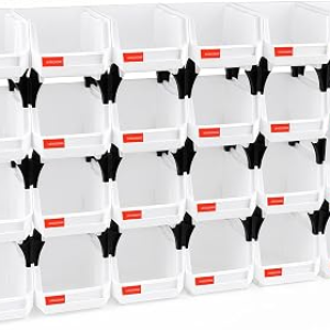 LEADLOONG 24 Pack Stackable Storage Bins Heavy Duty Parts Organizer White