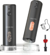 CIRCLE JOY Rechargeable Electric Salt and Pepper Grinder Set with Base, Automatic Pepper Mills with 110ml Container, External Adjustable Coarseness, White Led Light and One-Handed Operation, Black
