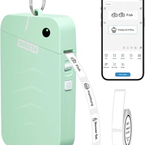 ORGSTA S001 Label Maker Machine with Tape, Portable Bluetooth Label Maker for Home and Office Organization, Thermal Label Printer Mini Sticker Maker with Multiple Templates, Green