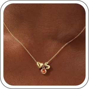 JIAOGE Gold Heart Initial Birthstone Necklace
