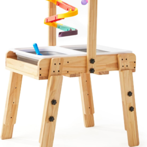 HiMummy Kids Wooden Sensory Activity Table with 2 Collapsible Storage Bins, Acrylic Painting Board, Adjustable Height from 18-25”, Grow with Your Beloved.