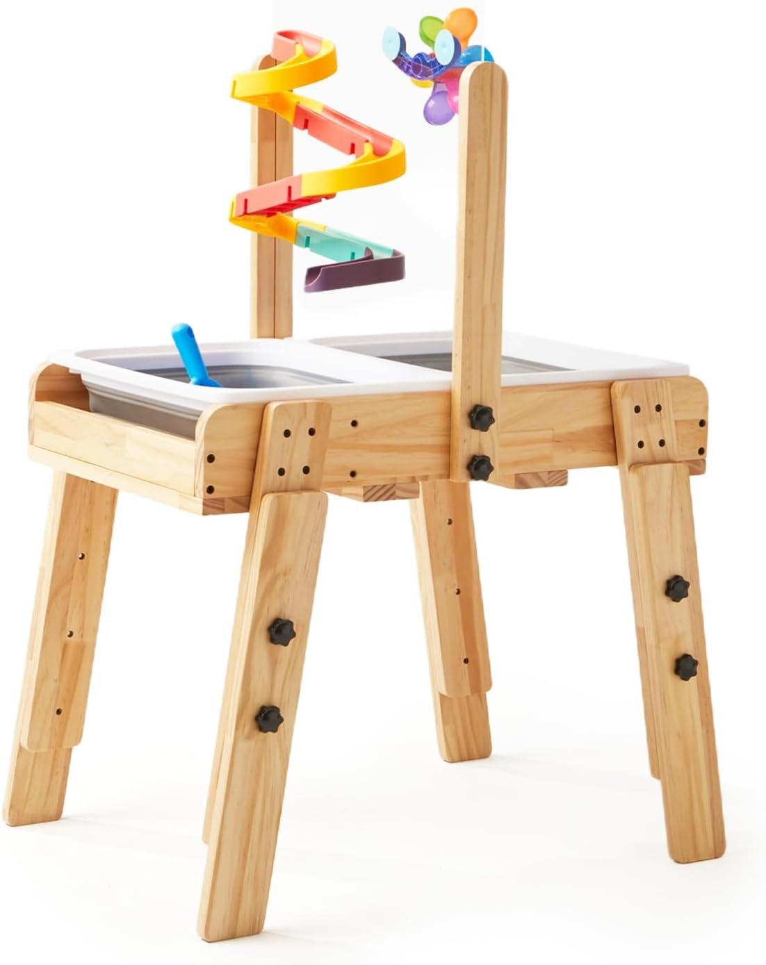 HiMummy Kids Wooden Sensory Activity Table with 2 Collapsible Storage Bins, Acrylic Painting Board, Adjustable Height from 18-25”, Grow with Your Beloved.