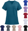Scrub Tops Women Stretch Short Sleeve V-Neck Medical Scrub Shirts | Breathable Easy Care Scrub Tops Soft Moisture-Wicking Medical Uniform Functional Loose Relaxed Nurse Work Shirts with Pockets