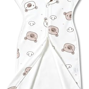 ANYEDDE Arms Up Swaddle 0-3 Months for Newborns, Cotton Baby Swaddle with Bottom Opening, Comfortable Fit Newborn Sleep Sack Reduce Startle Reflex, 2-Way Zipper, Cute Bear Design for Baby Boys Girls