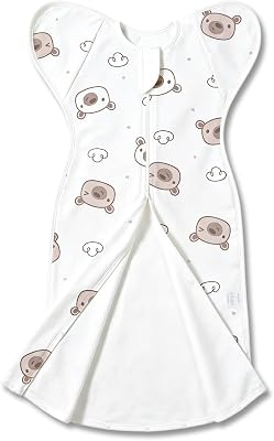 ANYEDDE Arms Up Swaddle 0-3 Months for Newborns, Cotton Baby Swaddle with Bottom Opening, Comfortable Fit Newborn Sleep Sack Reduce Startle Reflex, 2-Way Zipper, Cute Bear Design for Baby Boys Girls