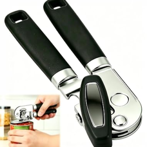 Manual Can Opener, Heavy Duty Handheld Can Opener with High Carbon Sharp Blade, Easy to Use for Seniors with Comfort Grip Handles and Oversized Turn Knob, Black