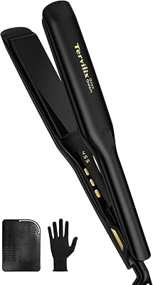 Terviiix Onyx Gleam Flat Iron Hair Straightener, 4.7" Extra-Long Plate | 1.75'' Ceramic Plate Infused with Argan Oil, Keratin, 80M Ions, 11 Heat 250-455°F, for Thick Coarse Frizzy Curly Hair