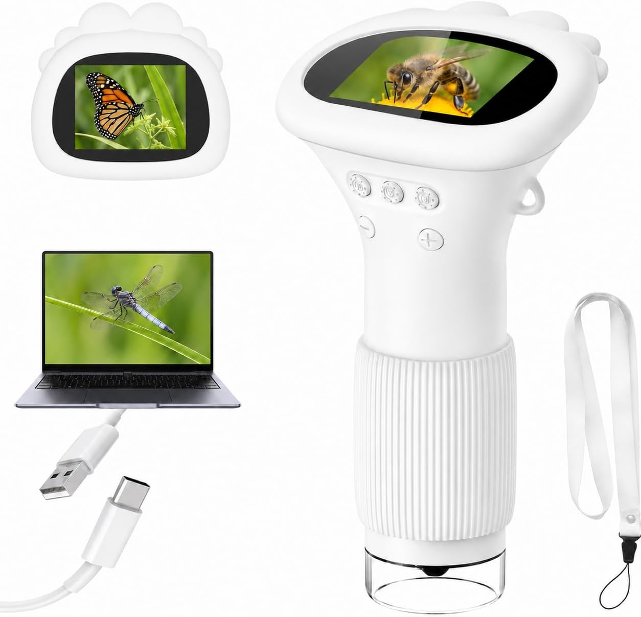 1000X Kids Microscope Handheld Camera, 2'' Screen Wonder Quest Microscope Camera for Kids, Educational Magnifying Glass Toy, Christmas Birthday Gifts for Age 3 4 5 6 7 8 9 10 11 12 Girls Boys - White