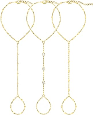 17 MILE 3Pcs 14K Gold-Plated Hand Chain Bracelets