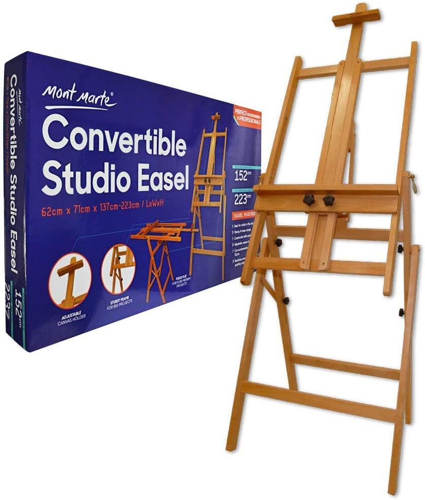 Mont Marte Convertible Studio Easel. Floor Easel Suitable for a Range of Canvas Sizes. Easy Height and Tilt Adjustment.