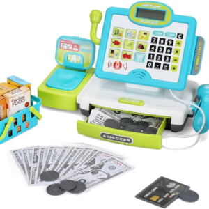 FS Pretend Play Calculator Cash Register Toy as Preschool Gift for Kids, Classic Count Toy with Sound, Microphone, Scanner, Pretend Credit Card, Play Food for Boys & Girls,45 Pieces, Ages 3 4 5 6 7