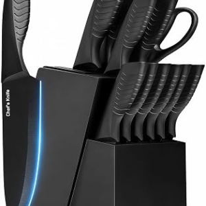 FXXNNN 14-Piece Black Kitchen Knife Block Set