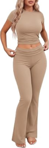 Ekouaer Womens Pajama Set 2 Piece Lounge Sets Khaki