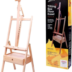 Mont Marte Signature Tilting Box Floor Easel Beech Wood, Holds Canvases up to 92cm (36.2in) in Height, Angle Adjustment, Sturdy Base, Built-in Drawers for Art Supplies, Artist Painting Easel.
