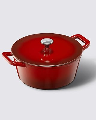 Dutch Oven Pot with Lid, 6QT Enameled Cast Iron Dutch Oven for Sourdough Bread Baking, Braising & Roasting, Dual Handle, 500℉ Oven Safe, All Cooktops Compatible, Cerise