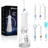WellLeo Water Flosser for Teeth, 300ML Cordless Oral Irrigator Rechargeable Dental Flosser Picks with 5 Modes 5 Jet Tips,IPX7 Waterproof Teeth Cleaner for Braces Gum Care, Home Tra
