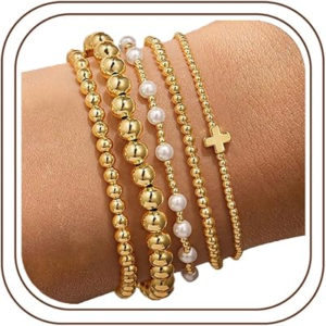 Gold Beaded Bracelets Set
