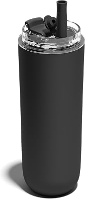 16 oz Insulated Coffee Tumblers, Travel Coffee Tumblers with Straw (Black) | Double-Wall Stainless Steel Tumbler, Leak Proof Tumbler, Reusable Cups with Lids for lced and Hot Drinks