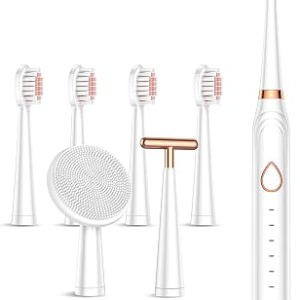 Sonic Electric Toothbrush, USB Rechargeable Powerful Sonic Cleaning Tooth Brush with 6 Modes, 5 Brush Heads + 1 Facial Cleansing Brush Head + 1 Face Massage Head Whitening Toothbrushes