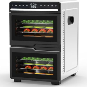 WAA Food Dehydrator, 12 Stainless Steel Trays with 8.8 ft² Drying Space, 1100W, 176°F Dehydrated Dryer for Jerky & Time Control for Two Chambers for Meat, Pet Treats, Herb, Fruit, Vegetables