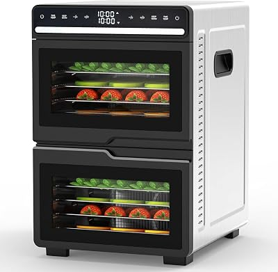 WAA Food Dehydrator, 12 Stainless Steel Trays with 8.8 ft² Drying Space, 1100W, 176°F Dehydrated Dryer for Jerky & Time Control for Two Chambers for Meat, Pet Treats, Herb, Fruit, Vegetables