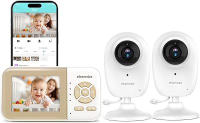 ebemate WiFi Video Baby Monitor with 2 Camera,2.8" Display with 1500Ft Long Range,WiFi On/Off,1080P No Glow Night Vision,2-Way Talk Baby Cam Monitoring