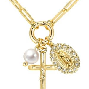 FREYOMIT Gold Virgin Mary Cross Necklace