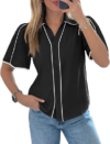TANKANEO Puff Short Sleeve Button Down Shirts
