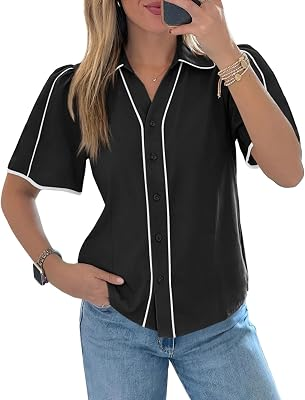 TANKANEO Puff Short Sleeve Button Down Shirts