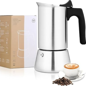 Stovetop Espresso Maker Stainless Steel Moka Pot, 9 cup Espresso Coffee Pots 450ml/15oz(Espresso Cup=50ml)/1.7oz, Italian Coffee Maker for Induction Cookers Hobs, Cafe Maker for Camping Home