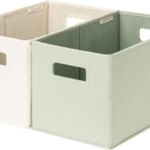 StorageWorks Fabric Storage Bins for Shelves, Closet Organizers and Storage Baskets, Collapsible Storage Bins with Cutout Handles, Medium, 2-Pack, Ivory and Light Green