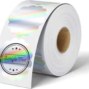 2″ X 2” Holographic Thermal Sticker Labels,Waterproof & Glitter-Coated,Self-Adhesive Circle Direct Thermal Labels for Logo Design, QR Code, Gift Wrapping, Name/Price Tag,400 Labels/Roll