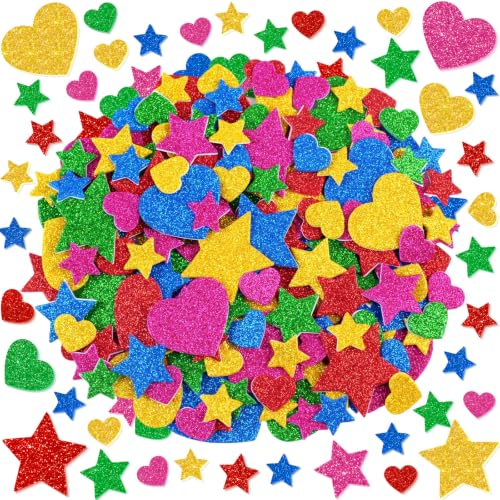 625Pcs Foam Stickers Glitter Colorful Heart Star Shapes Stickers 5Sheets 3D Self Adhesive Stickers for Valentine's Day Scrapbooking DIY Crafts Classroom Project Home Party Decor (Heart Star)