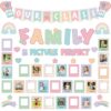 62Pcs Our Class Family is Picture Perfect Bulletin Board Set, Pastel Color Photo Frame Back to School Bulletin Board for School Office Classroom Chalkboard Wall Decoration