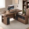 63" L Shaped Executive Standing Desk w/ File Cabinet,Power Outlets