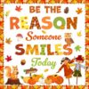 64 Pcs Fall Bulletin Board Decoration Be The Reason Someone Smiles Today Bulletin Board Fall Classroom Decorations Pumpkin Squirrel Scarecrow Maple Leaf Cutouts for Autumn Home Office Wall Door Decor