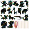 64 Pcs Wild Animal Scratch Cards DIY Rainbow Color Scratch Art Card Jungle Safari Animal Painting Scratch Off Paper for Kids Art Craft Kit with 64 Wood Stylus Ribbon for Home School Decor Party Favors