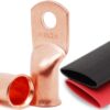 64 Pieces Battery Cable Ends Kit, Heavy Duty Bare Copper Wire Lugs Ring Terminals,32 Battery Cable Lugs Ring Lugs(0 AWG, 2 AWG, 8 AWG) with 5/16" & 3/8" Stud Size w/32 3:1 Ratio Heat Shrink Tubing