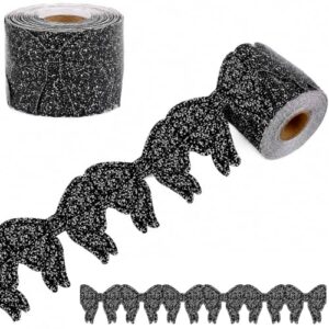 65Ft Composition Bulletin Board Border Black Bow Shaped Rolled Die-Cut Border Trim Composition Bowknot Bulletin Board Trim for Back to School Windows Office Classroom Chalkboard Decoration(Black)