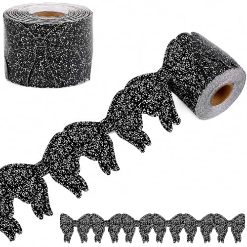 65Ft Composition Bulletin Board Border Black Bow Shaped Rolled Die-Cut Border Trim Composition Bowknot Bulletin Board Trim for Back to School Windows Office Classroom Chalkboard Decoration(Black)