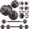 66LB 4-in-1 Convertible Weights, Adjustable Weight Plates, Non-Slip and Comfortable Handles with Space Compact Design, Scratch-Resistant Weight Plates and Reinforced Metal Handles, Black