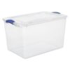 66 Quart Large Clear Plastic Latching Storage Bin with Latch Lid