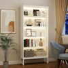 67.5'' Tall 5 Tier RGB LED Bookshelf Heavy-Duty MDF Metal Frame Display Cabinet Remote & App Controlled Music Sync Lights Anti-Tipping Kit & Adjustable Feet For Living Room Bedroom Office White