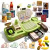 67 PCS Toy Cash Register for Kids, Pretend Play Supermarket Grocery Store Playset with Real Calculator, Scanner, Play Money & Food, Educational Learning Gift for Toddlers Boys Girls Age 3 4 5 6
