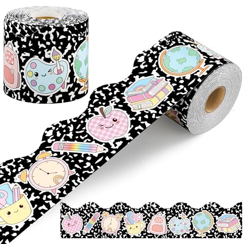 68.9 Ft Composition Bulletin Board Border Black and White Scalloped Border Trim Rolled Pastel Pencil Classroom Bulletin Board Decorations for Back to School Classroom Chalkboard Office Home Wall Decor